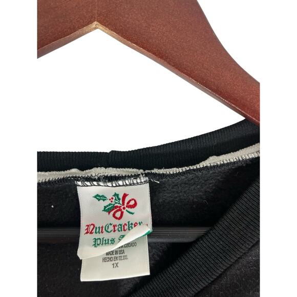 Vtg Snowflake Sweatshirt Black XL Christmas White Snowflakes Novelty Ugly Work - Picture 5 of 8